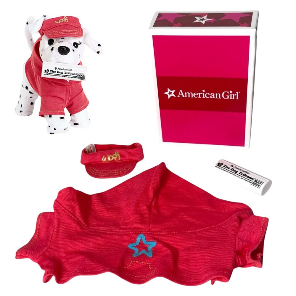 American Girl SPORTY PET OUTFIT Visor Hoodie Shirt Magnetic Newspaper Toy Box
